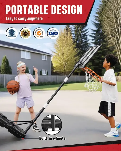 Kids Basketball Hoop 3.2-7.2FT Adjustable, Portable Poolside & Indoor Hoop with 29in Backboard, Enlarged Base