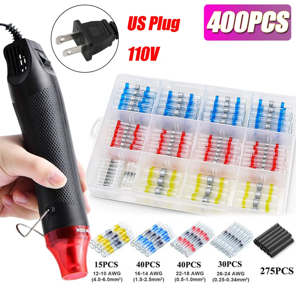 Waterproof Heat Shrink Solder Seal Wire Splice Terminal Kit with Hot Air Gun - 50/400/800 PCS
