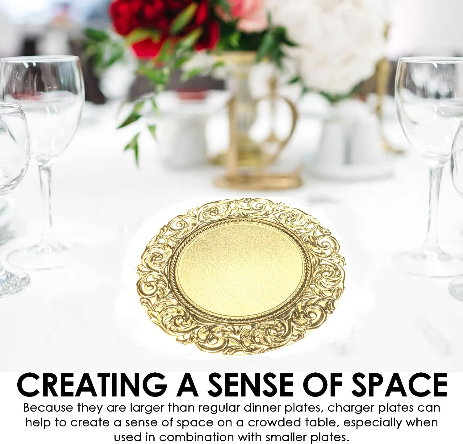 Plastic Plates 6pcs Plastic Gold Charger Plates 13" Round Patterned Placemat For Wedding Christmas Decor Table