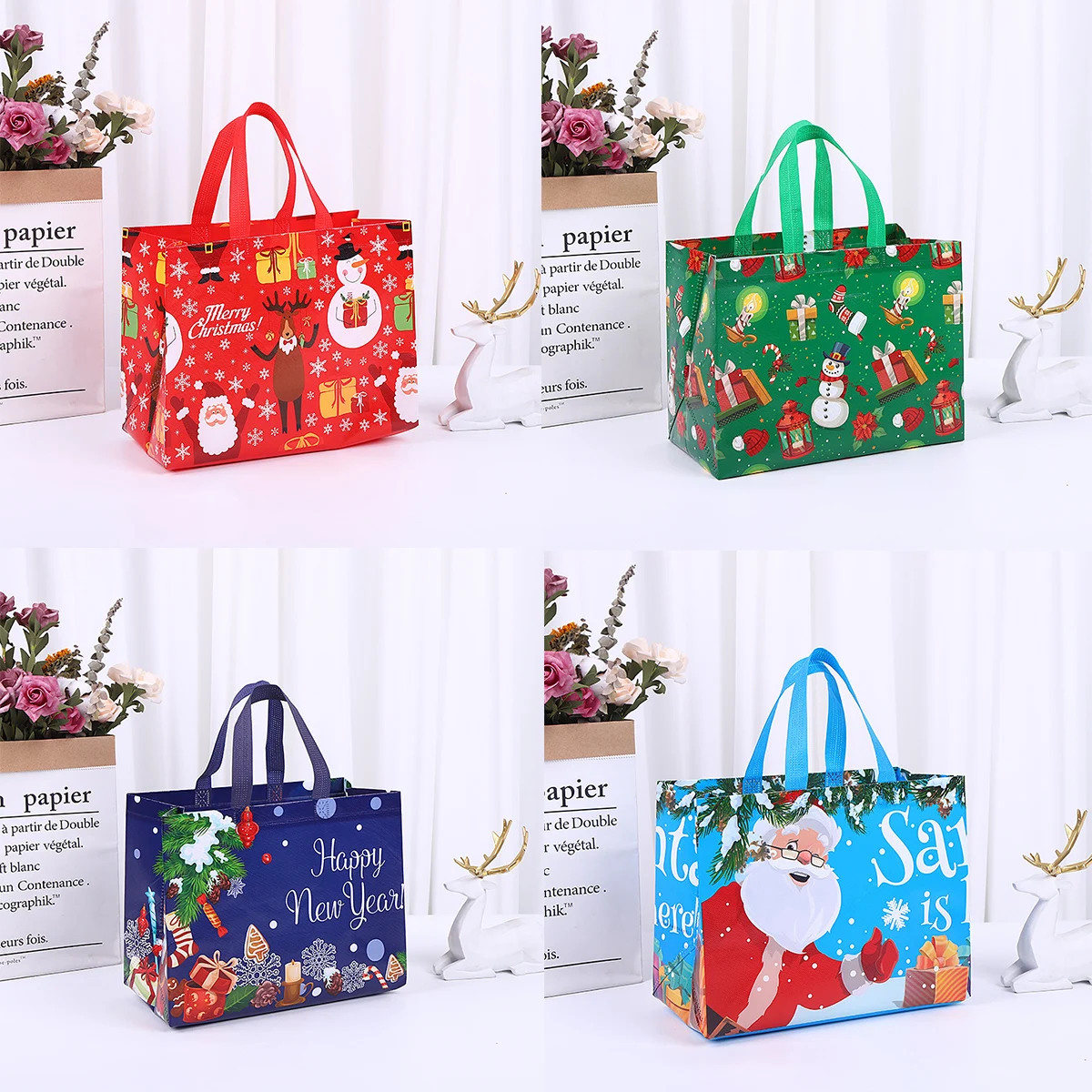 

4 шт., Новогодняя Нетканая сумка с принтом Санта-Клауса, снеговика