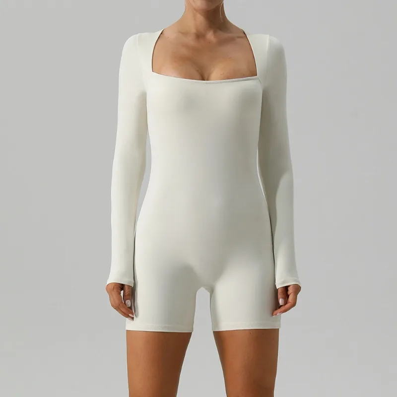 New Casual Female Jumpsuit Sexy Slim Fit Yoga Bodysuit Long Sleeve Ballet Dance One Piece Bodysuit S-XL