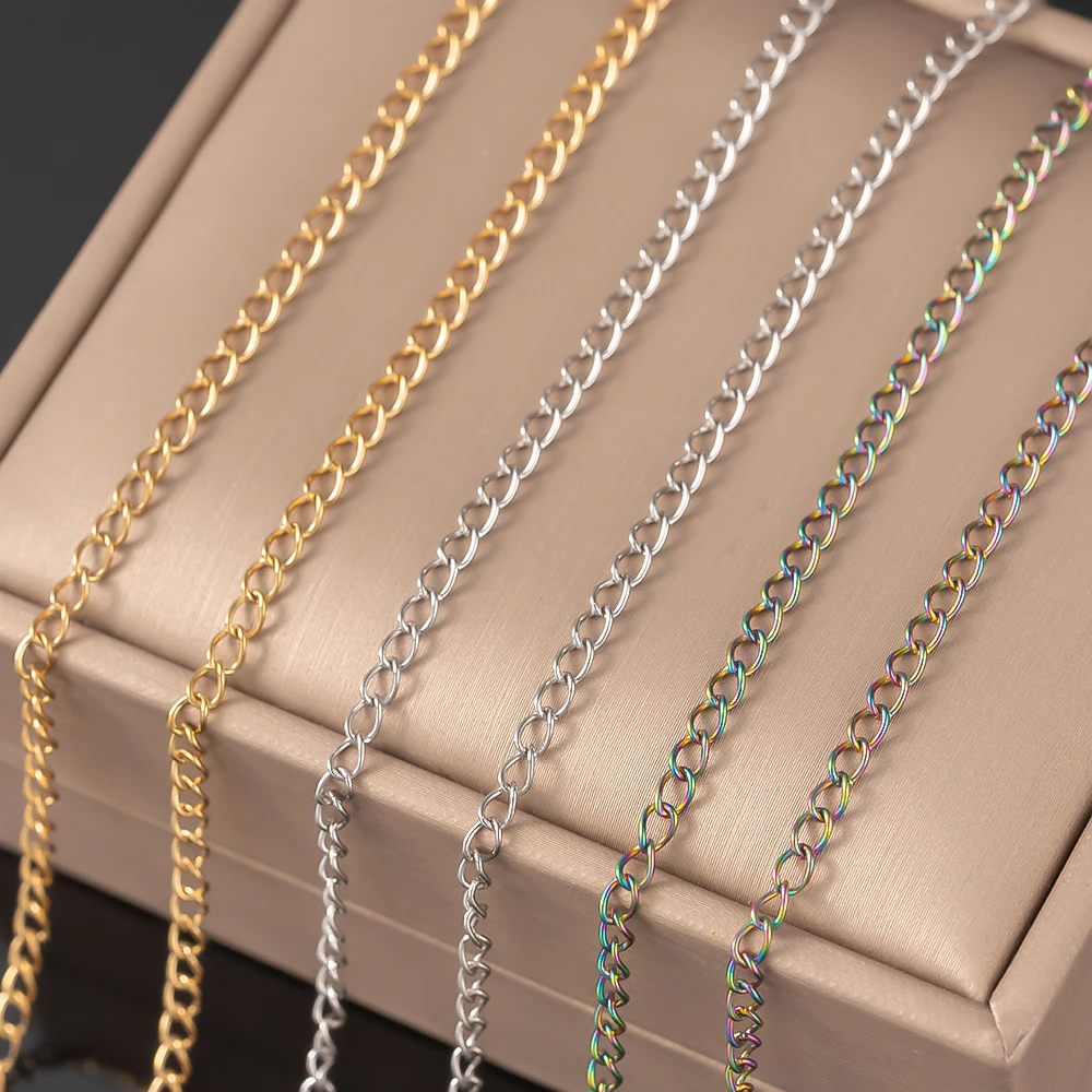 100 m goldene Edelstahlkette, 2,5 x 3,5 mm, flaches Kabel, Gliederkette, Spule, Großpackung für Armband, Halskette, Verlängerung, Schmuckherstellung, DIY-Handwerk – Detail 5