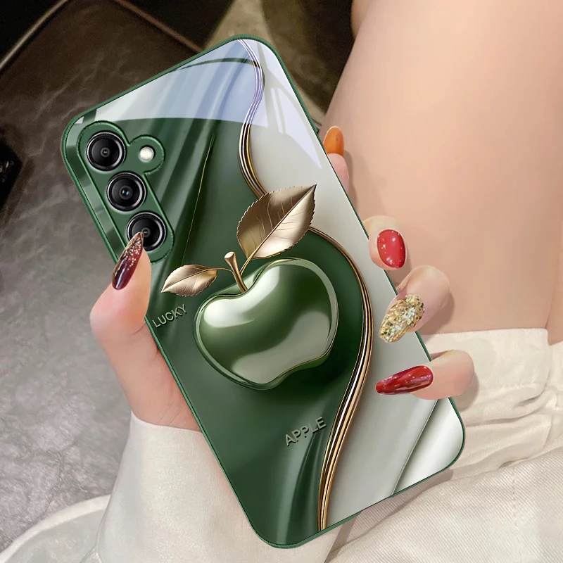 Sleek Black Apple Design Glass Phone Case