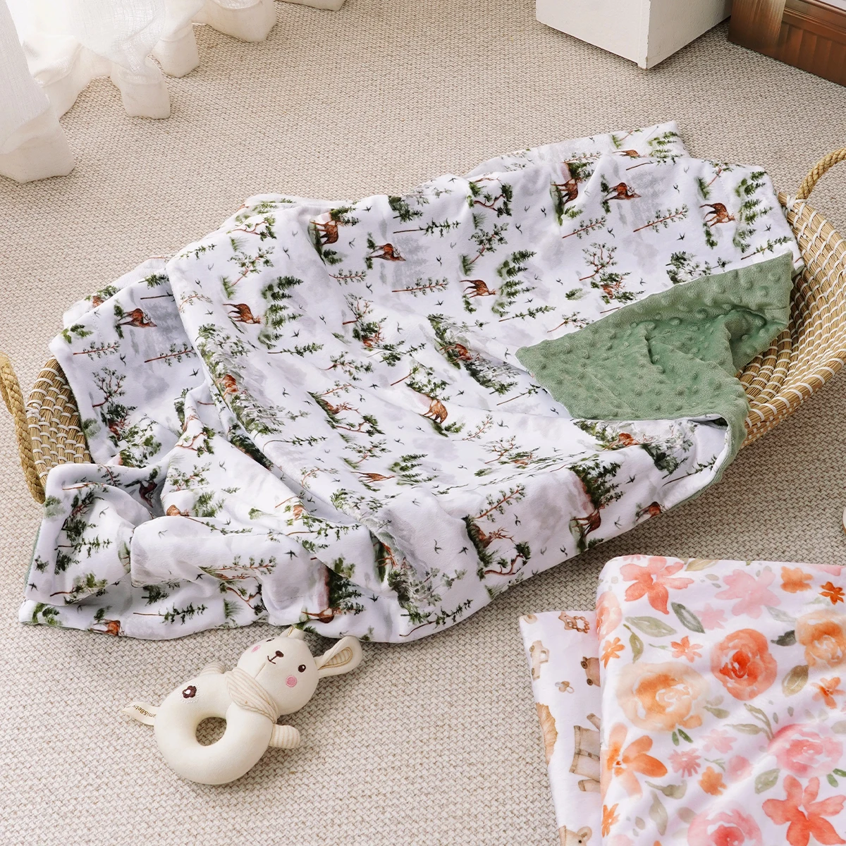Elinfant 2 Layers Minky Beanie Baby Blanket Comfortable Cozy Warm Baby Quilt For Sleeping Newborn Infant Swaddle Wrap