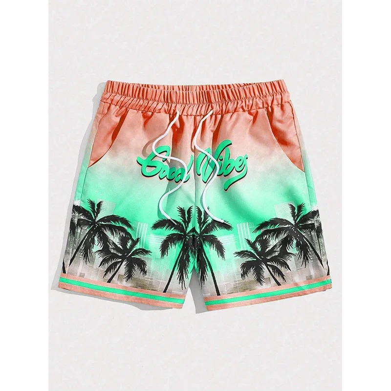 Summer Men's Shorts Quick Drying Hawaii Holiday Sports Swimming Trunks Fashion 3D Coconut Tree Printed Loose Sports Shorts 6XL 2