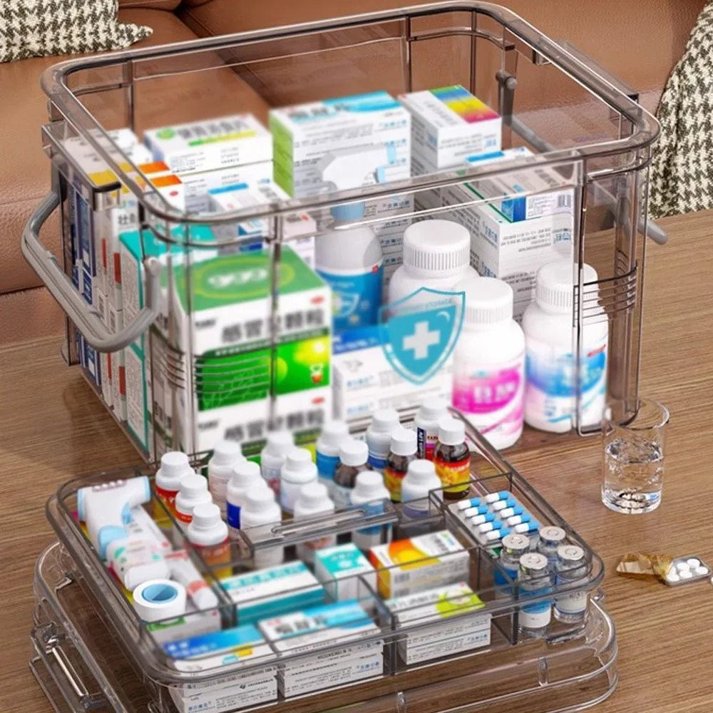 Description Picture 2 of itemstorage box Home plastic first aid box with handle Transparent home emergency tool kit Drug storage box