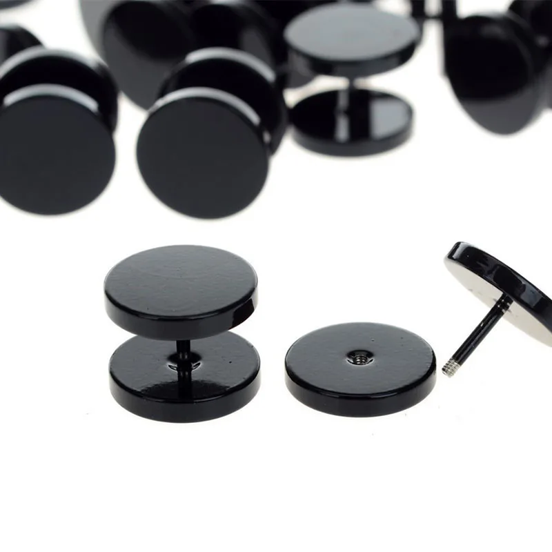 2Pcs Black Gold 6-14mm Surgical Steel Cheater Faux Fake Ear Plugs Flesh Tunnel Gauges Tapers Stretcher Earring Piercing Jewelry piercing jewelry body piercing jewelry body jewelry ear piercing jewelry metal jewelry
