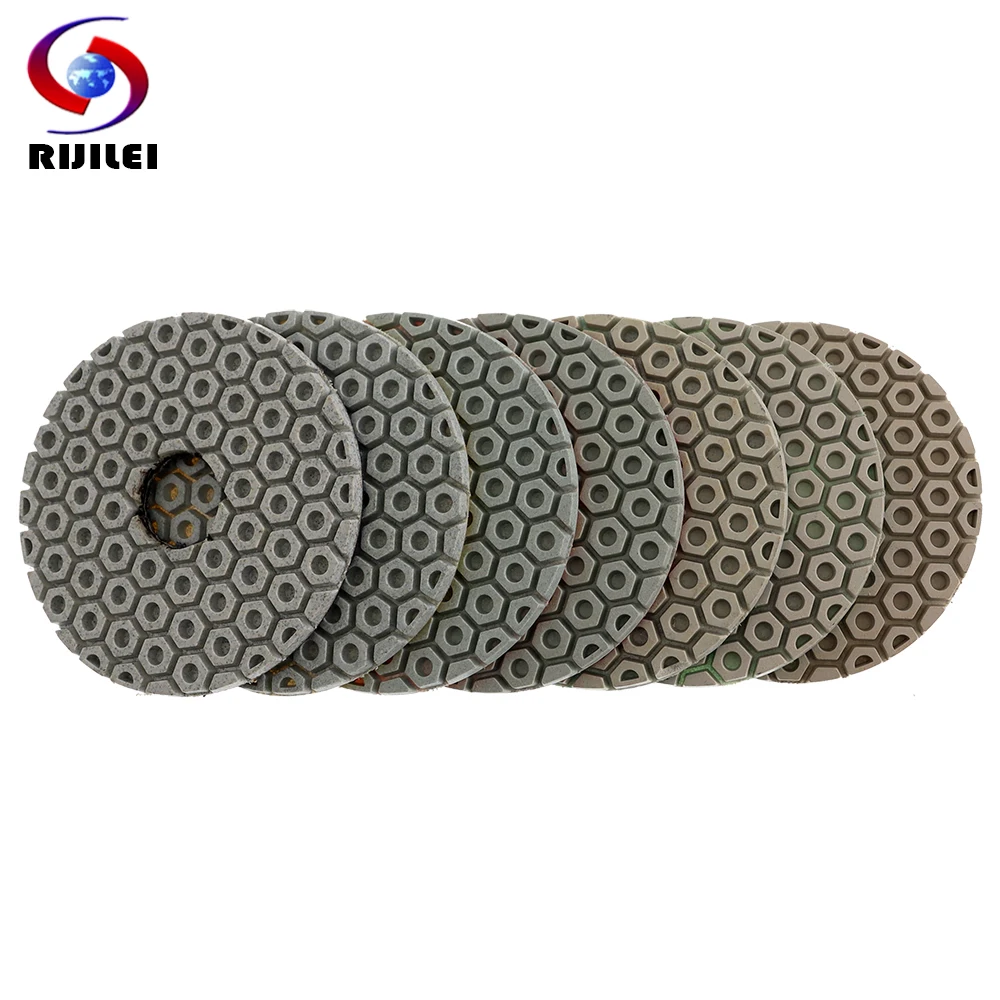 rijilei 17pcs 4 inch diamond polishing pad kit 100mm dry wet polishing pads for granite marble concrete floor grinding discs 7PCS/Set Super 4Inch Diamond Polishing Pads Dry/Wet 100mm  Polishing Pad For Granite Marble Stone Concrete Grinding Discs