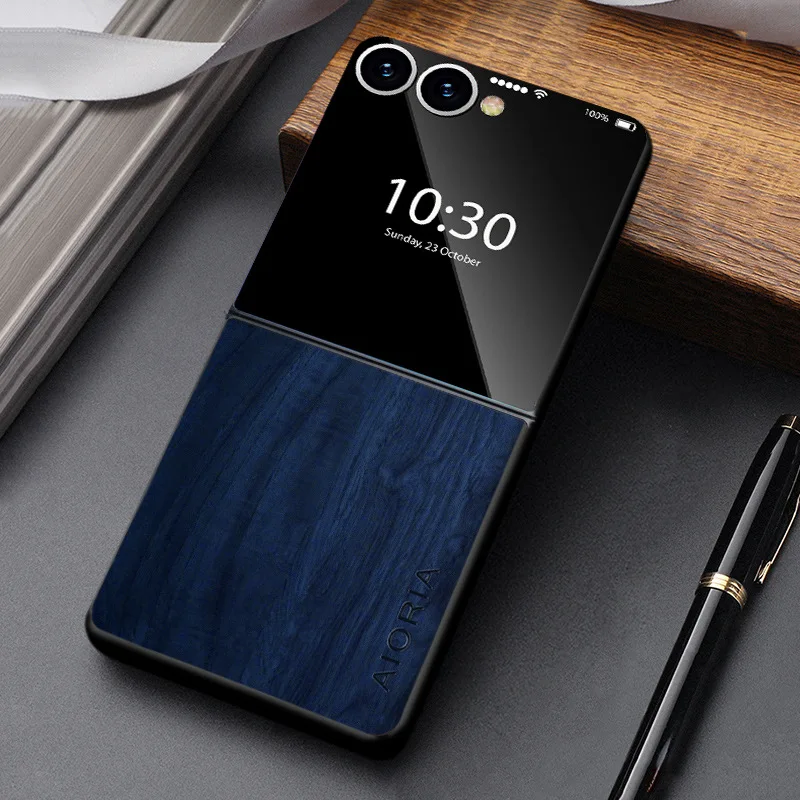 Luxury PU Leather Wood Texture Retro Business Shockproof Phone Case