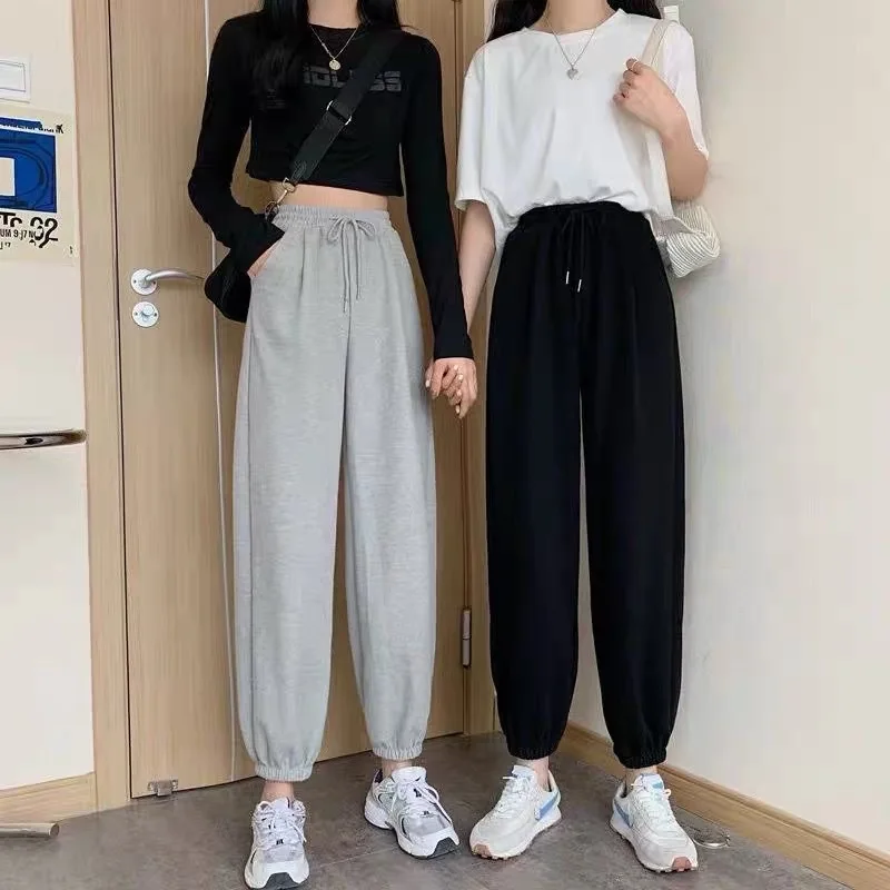 Autumn and winter women's high waisted sports pants, loose and casual small leg pants, pure cotton fashionable sports pants