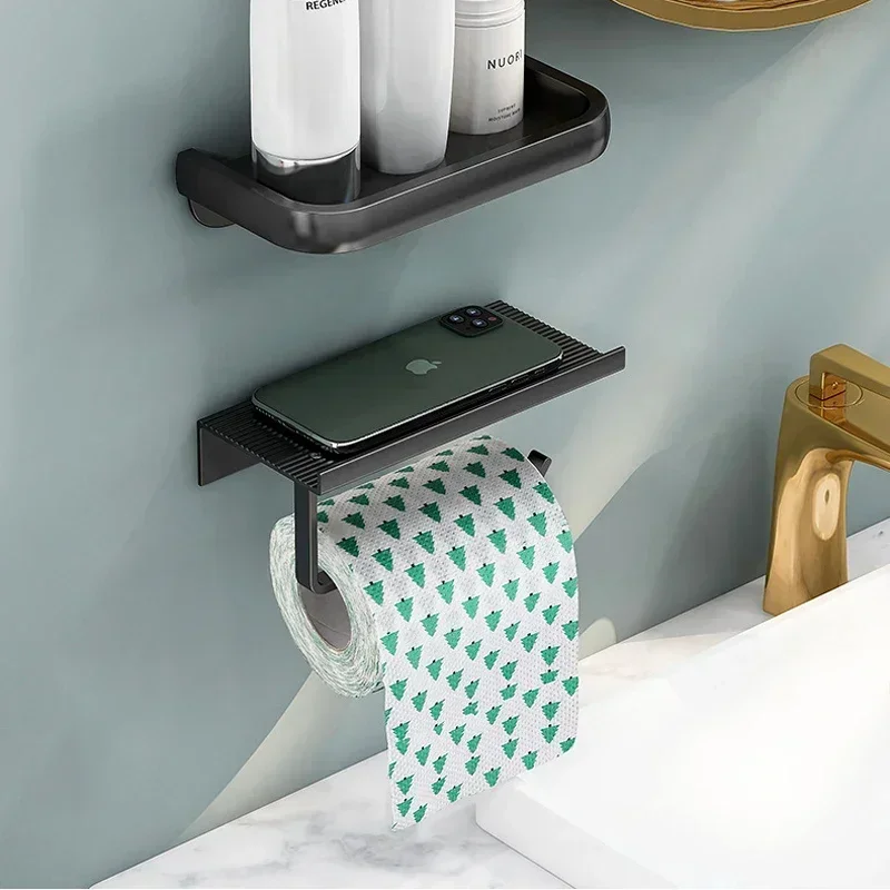 Paper Towel Holder Toilet Paper Holder Toilet Paper Rack Toilet Roll Holder Aluminum Alloy Toilet Paper Holder Tissue Rack For Bathroom Storage Shelf Accessories