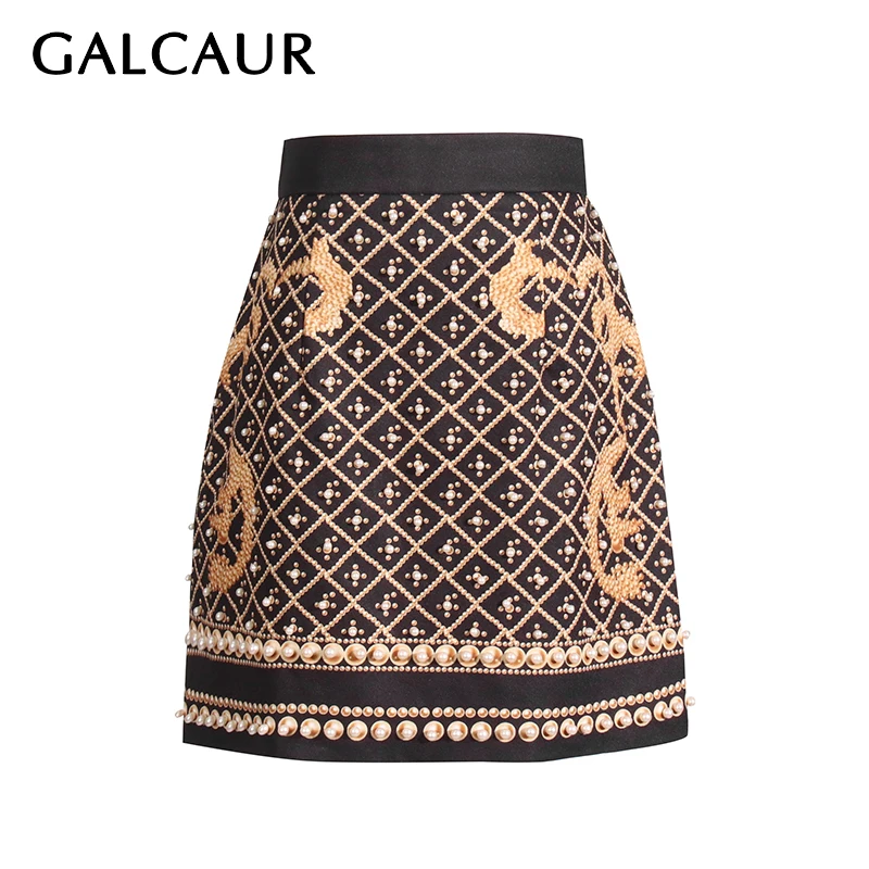 

GALCAUR Patchwork Embroidered Flares Mini Skirt For Women High Waist Spliced Zipper Elegant Vintage Colorblock Skirts Female New