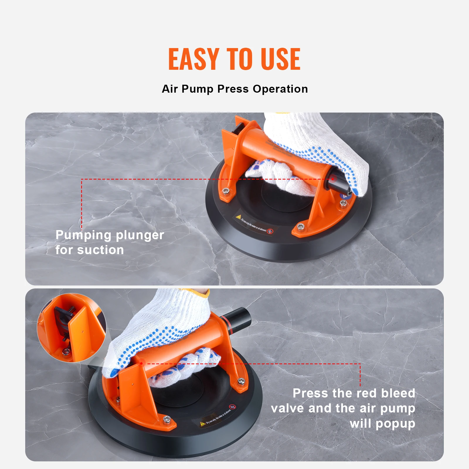 VEVOR 8"/10" Glass Vacuum Suction Cup with Handle and Carry Box Industrial Lifter Tool for Metal Granite Tile Wood Panel Lifting