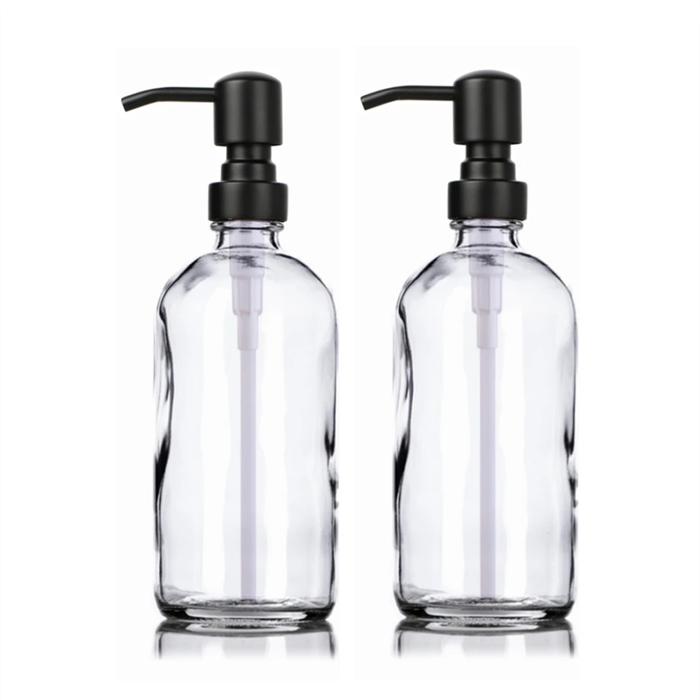 Clear Glass Soap Dispenser, Bathroom Kitchen Hand Dish Soap Dispenser Set with Matt Black Stainless Steel Pump, 2pcs 16Oz 500ml homall bar stools modern pu leather adjustable swivel barstools armless hydraulic kitchen counter set of 2 black