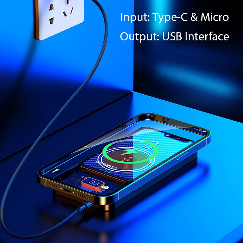 Transparent Power Bank 15W Wireless Fast Charger Magnetic Powerbank 10000mAh Portable External Battery For iPhone Xiaomi Samsung