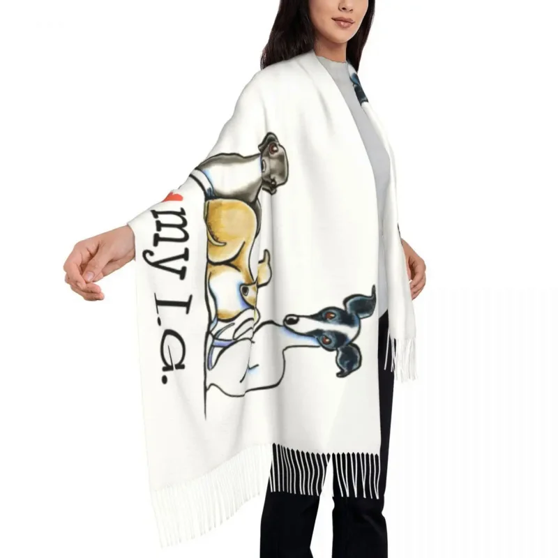 

Italian Greyhound WhippetLover Tassel Scarf Women Soft Sighthound Dog Shawl Wrap Female Winter Scarves