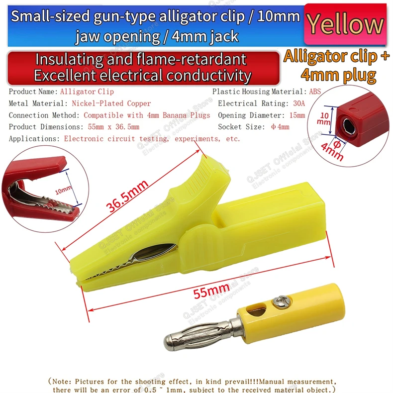 1 Satz 55 mm Krokodilklemme aus reinem Kupfer mit 4 mm Bananenstecker, Prüfspitze, Hochspannungsprüfklemme, Drahtkabelklemme mit 10 mm Öffnung – Detail 6