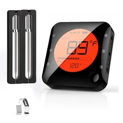 Premium Wireless Bluetooth Digital Meat Thermometer with 6 Probes (Bright Black 2 probe)