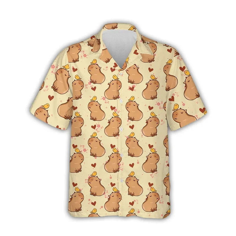 Summer Hawaiian 3D Cute Animal Capybara Printing Shirts Hydrochoerus Hydrochaeris Graphic Short Men Funny Clothing