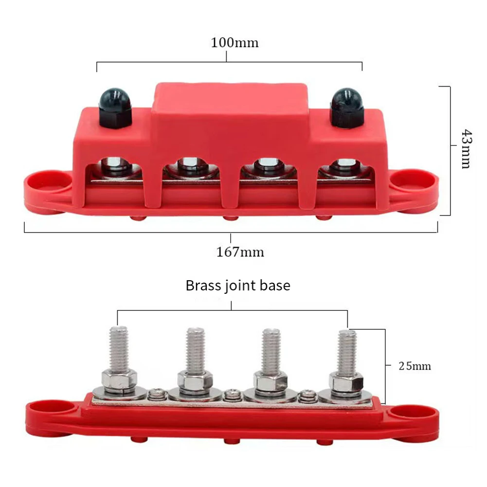 2pcs 12V-48V DC Busbar Distribution Block 250A BusBar With M8 Terminal Bolts Heavy Duty Power Distribution Terminal Block