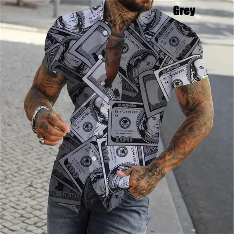 thumbnail image 1 of Camisas con estampado 3D de dólares para hombre, camisas casuales de verano de manga corta ajustadas con botones, blusas y tops para hombre, 1 of 5