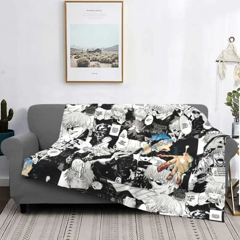 

Gojo Satoru Jujutsu Kaisen Manga Collage Fleece Spring Autumn Plaid Soft Throw Blanket for Home Couch Bedding Throws