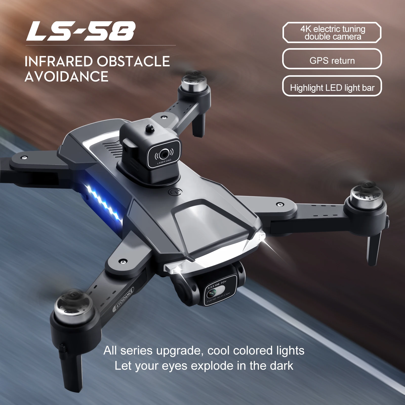 KBDFA LS58 Drone, ls-5d 4k electric tuning double camera infrare