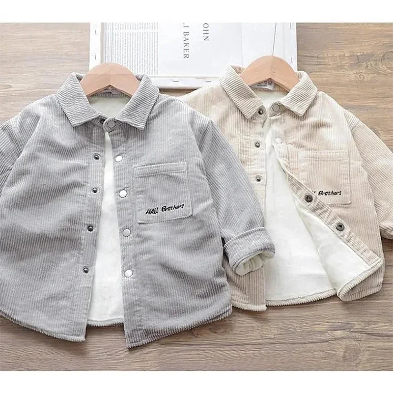 

Toddler Boys Shirt Plus Velvet Warm Winter Shirts For Kids Jacket Fashion Thick Corduroy Children's Outerwear Clothing 2-8 Years