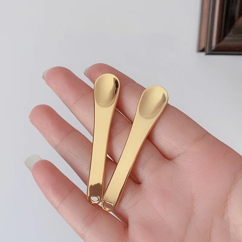 2pcs Metal Mini Spoon For Eye Cream Cosmetic Spatula Curved Scoop Gold