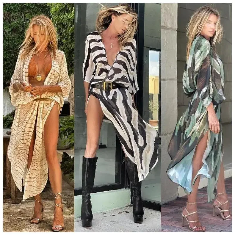 New Hot Sale Of The Season Women's Loose Summer Beach Printed Large Size Sunscreen Chiffon Open Cardigan Holiday Casual Outerwea 1