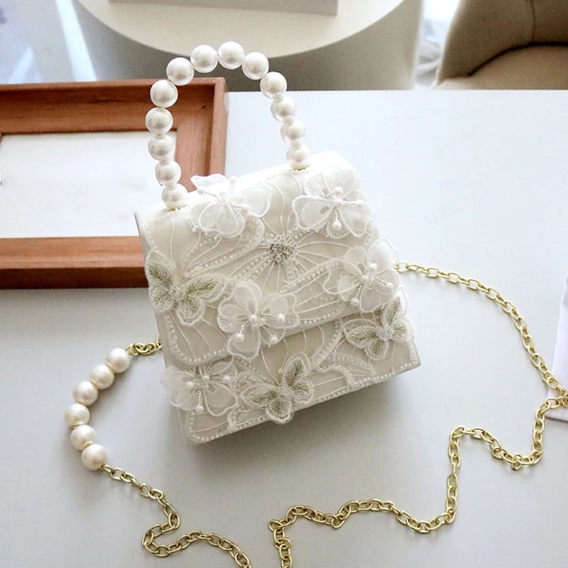 

Women Bag Lace Embroidered Flower Shoulder Pearls Handbag Crossbody Bag Fashion 2023 Chinese News Lovely Gift Lady Cute Bags