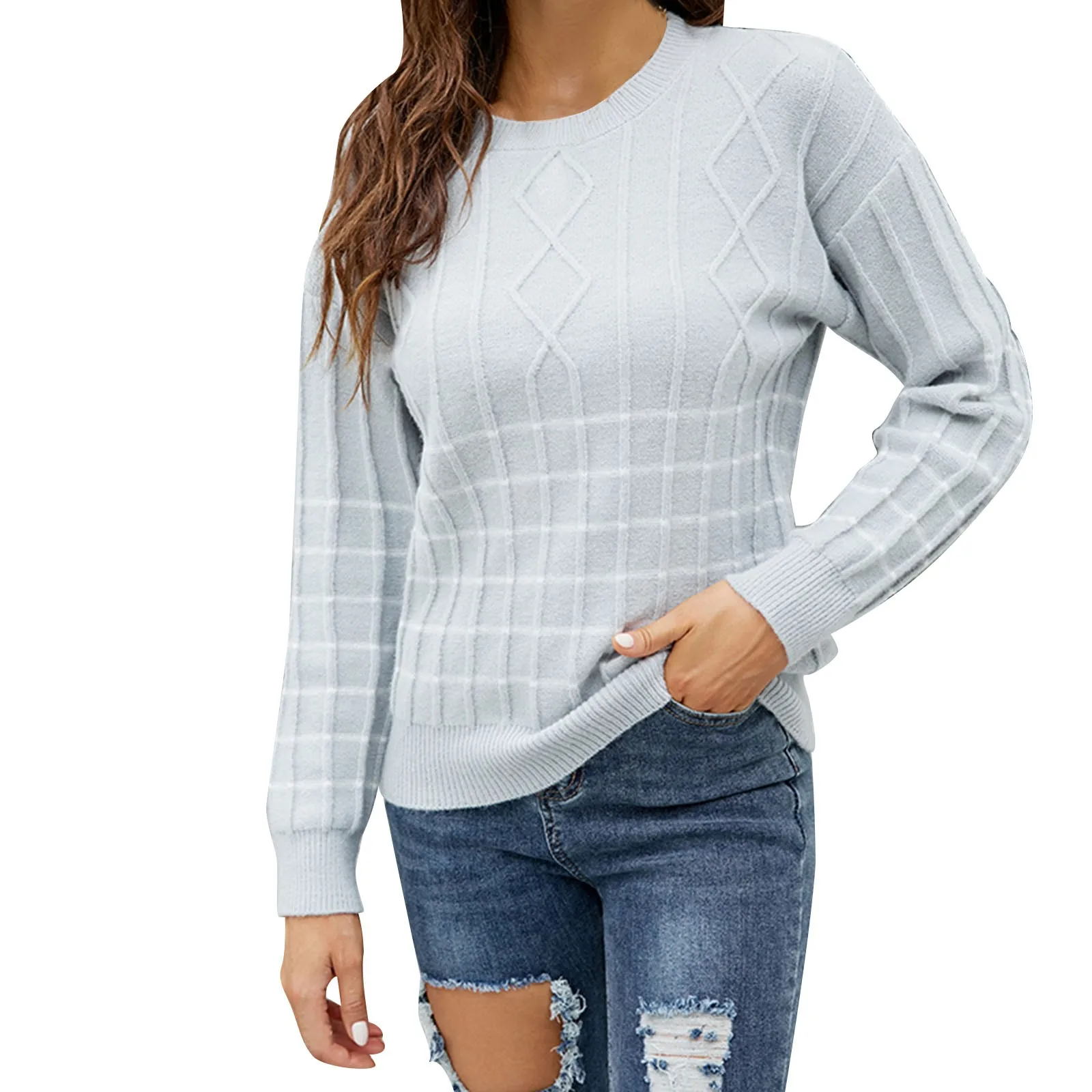

Fall Winter Knitted Sweater Sweater Women Cropped Sweater Korean Fashion 2023 Pullover Sweaters Plaid Clothes Solid Loose Tops