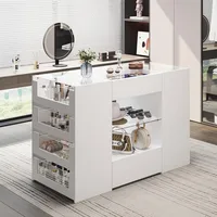 Closet Island with Drawers, Wardrobe Armoire Bedroom Island, Glass Display Shelf & 12 Drawers, White Dresser with Glass Top, Wal 1