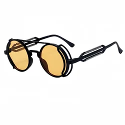 Cyberpunk Round Frame Fashion Sunglasses - Trendy Outdoor Spring Leg Design (YELLOW)
