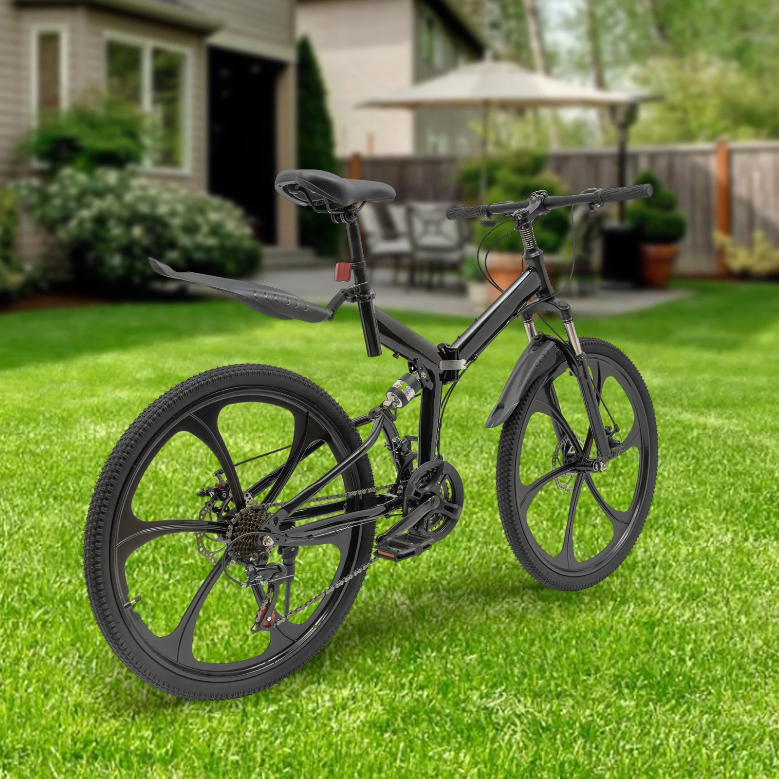 

26 Inch Folding Bike Mountain Bike for Adults Dual Disc-Brake High Carbon Steel 21 Speed Mountain Bicycle Foldable Bike