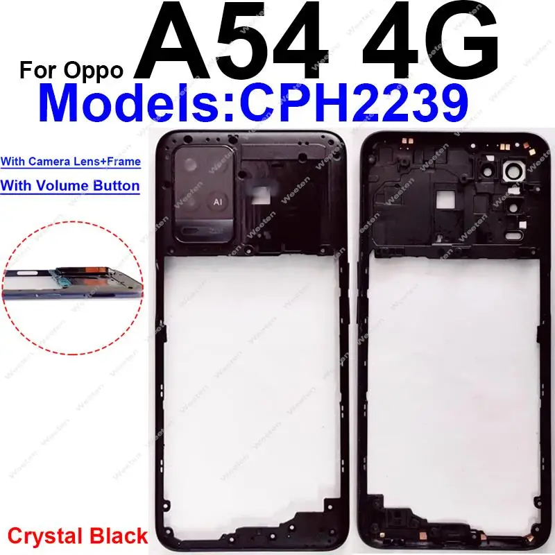 OPPO A54 A54s 4G 5G 중간 프레임 하우징 베젤 커버 중간 프레임(사이드 버튼 포함) 카메라 프레임 렌즈 부품