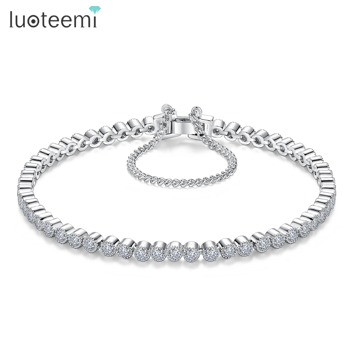 

LUOTEEMI Multiple Bead Tennis Bracelet for Women 4mm Round Cubic Zircon Luxury Jewelry for Man Bridal Wedding Extension Bracelet