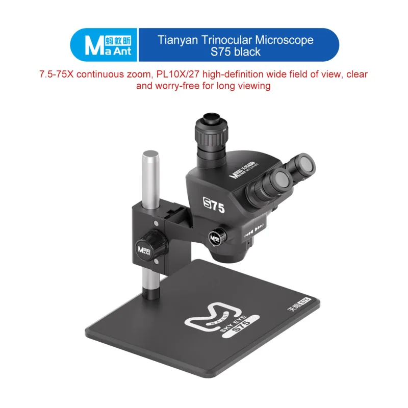 MAANT S75 삼안 현미경 7.5-75배 연속 줌 PL10X27 아이피스 아이폰 PCB 납땜 휴대폰 수리 정밀 도구