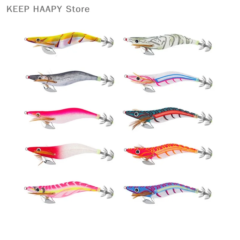 

1PC 13Cm 19G Wooden Shrimp Squid Bait With Luminous Beads Special Lead Drop Wooden Shrimp Sea Fishing Fake Bait Squid Hook