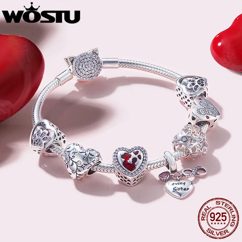 WOSTU Heart Charm - Silver Plated Mother Daughter Face Charm For Bracelets/Necklaces, 11mm