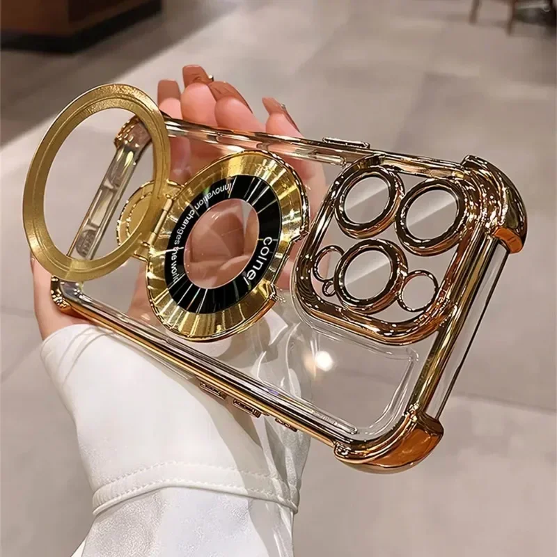 Luxury Plating Clear Magnetic Stand Shockproof Phone Case
