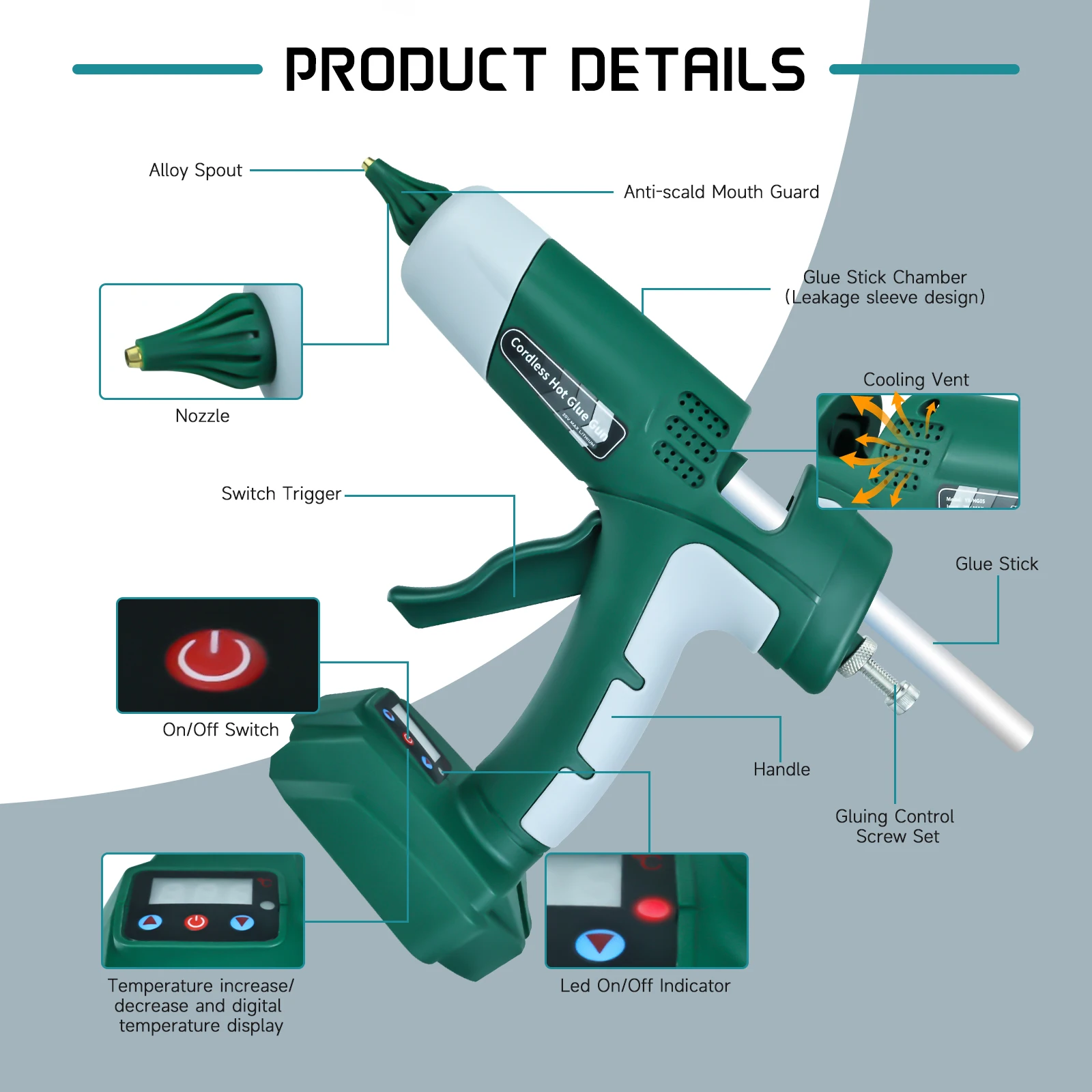 100W Cordless Hot Melt Glue Gun with 10 Glue Sticks Repair DIY