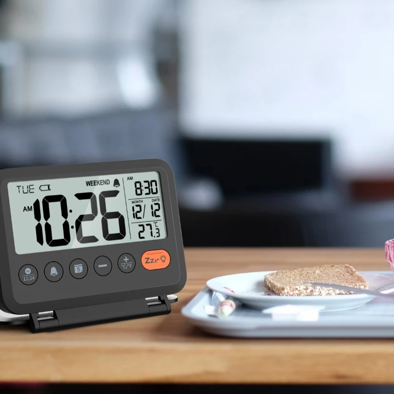 NOKLEAD Digital Travel Alarm Clock LCD Display Clock Backlight