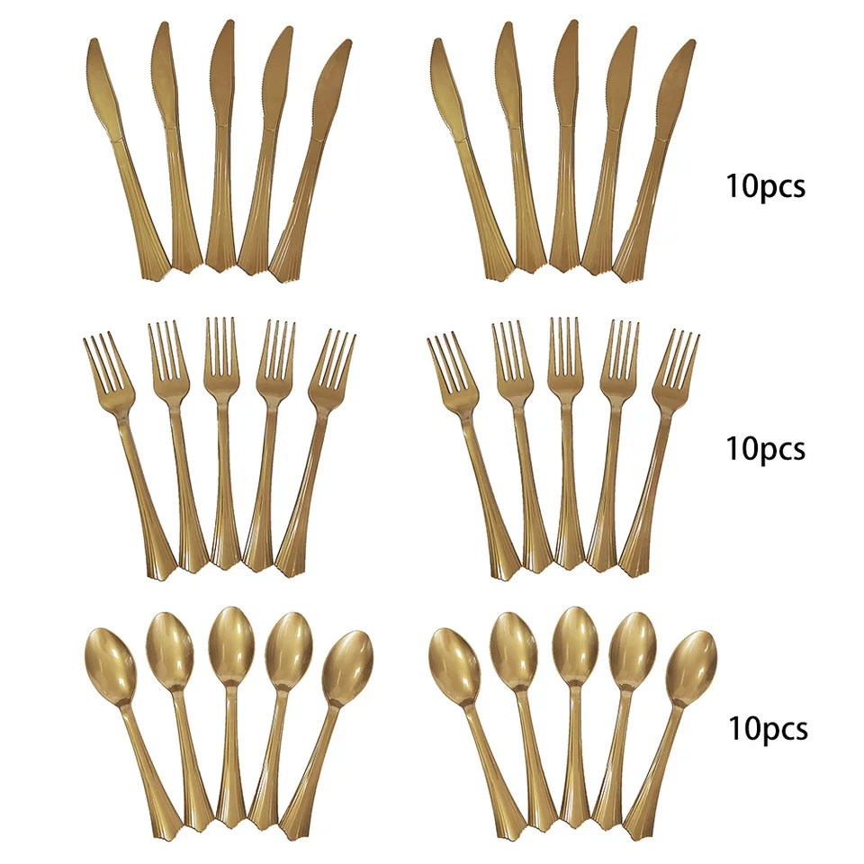 Rose Gold Disposable Knife Fork Spoon Cutlery Set Disposable Tableware Birthday Party Decorations Wedding Baby Shower Supplies