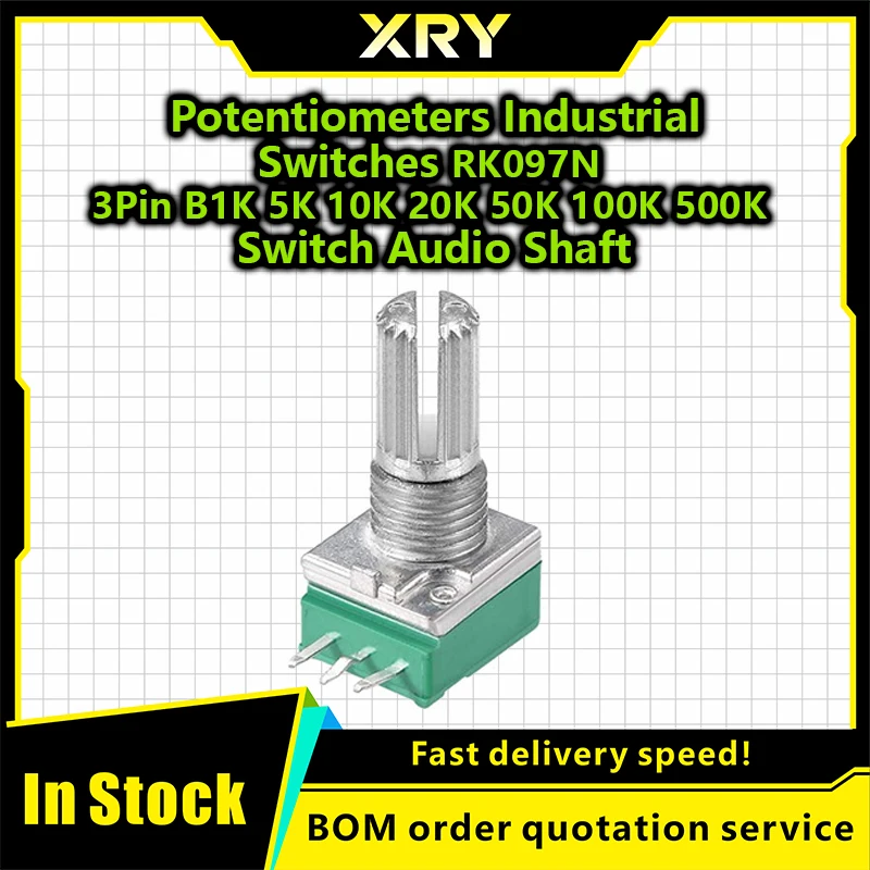 XRY Potentiometers Industrial Switches RK097N 3Pin B1K 5K 10K 20K 50K 100K 500K Switch Audio Shaft 15mm Amplifier Sealing 5Pcs