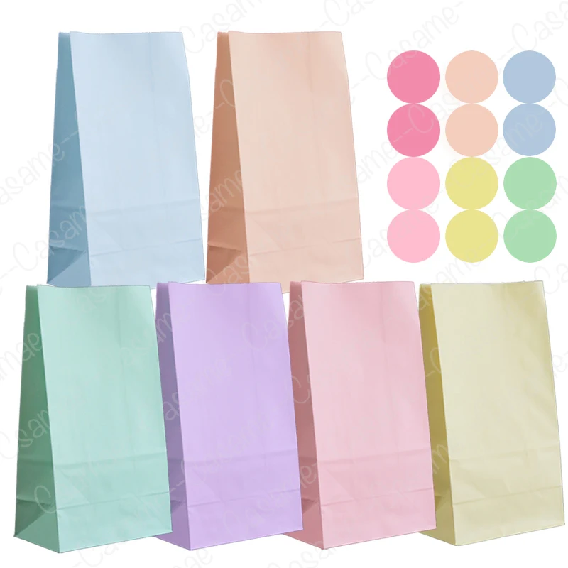 12 Pcs Large Vibrant Paper Gift Bags Colorful Mixed Loading Reusable Multi-Color Kraft Paper with Fun Stickers
