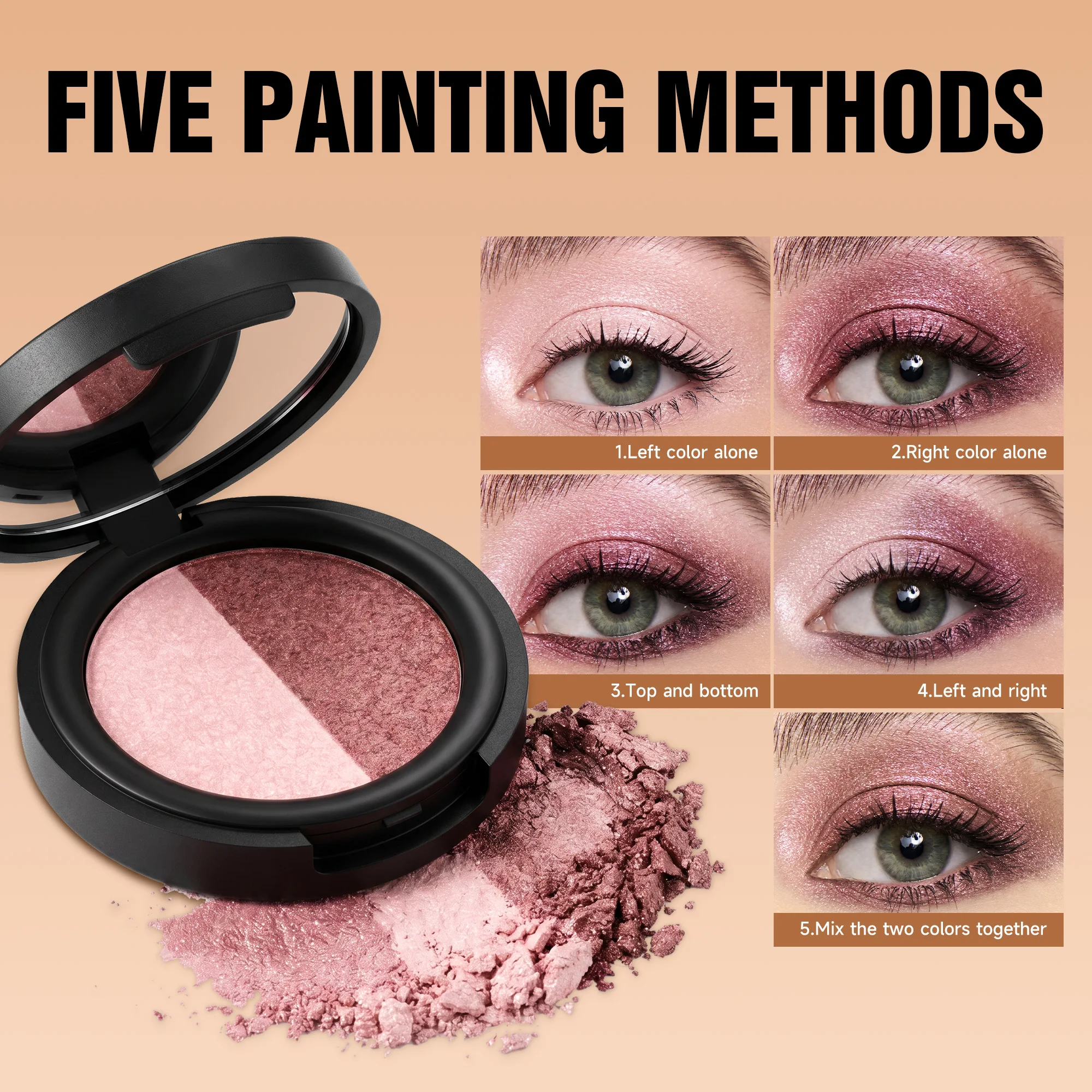 Dual-Shade Shimmer Eyeshadow Palette - Pearlescent Glitter, Waterproof & Smudge-Proof