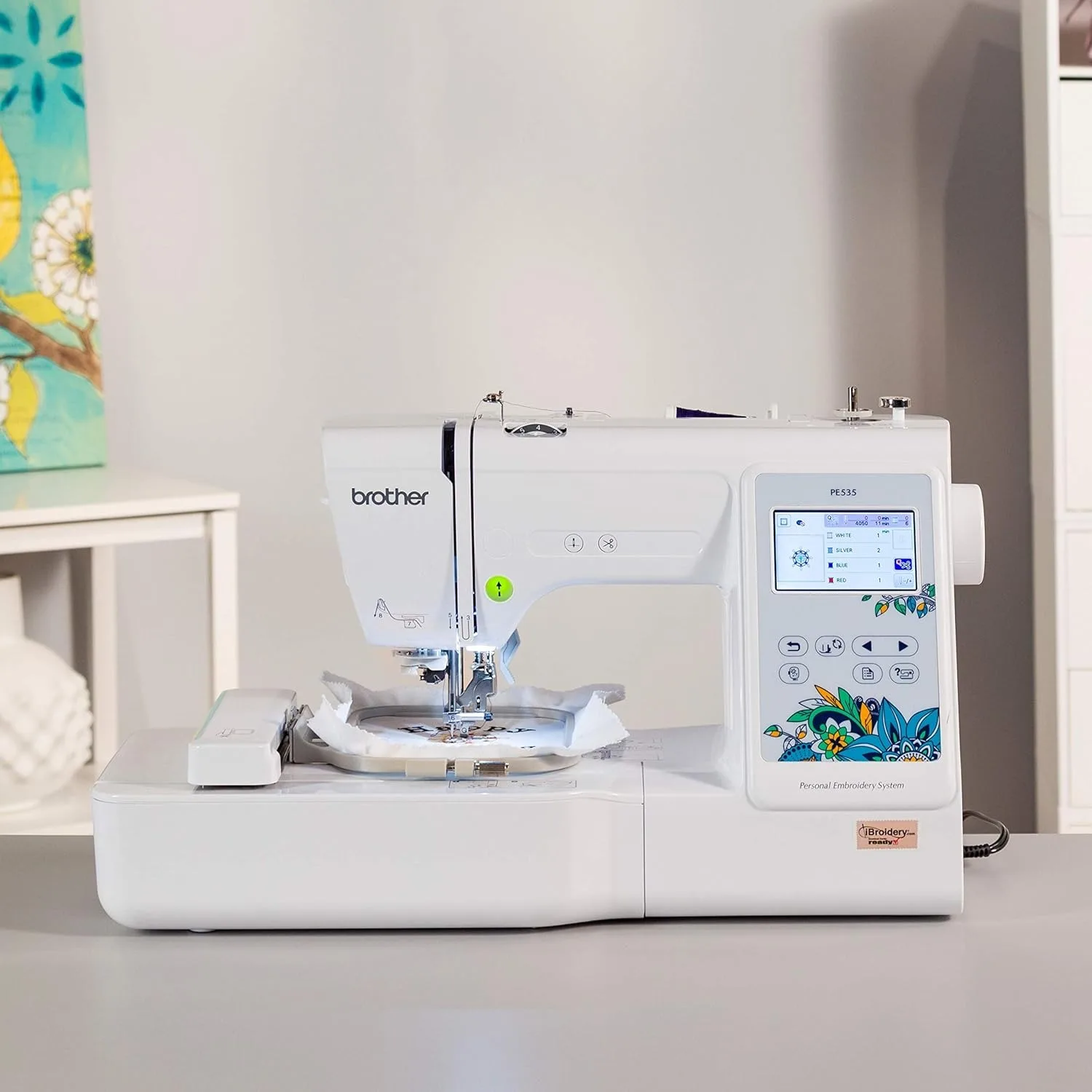 PE535 Embroidery Machine, 80 Built-in Designs, 4" x 4" Hoop Area, Large 3.2" LCD Touchscreen, USB Port, 9 Font Styles ﻿ 3