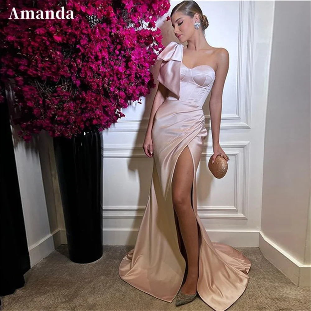 

Amanda Elegantly Floor Lenght فساتين سهره فاخره2023 Satin Slim A-line Prom Dresses Sexy Side High Split Vestidos De Noche
