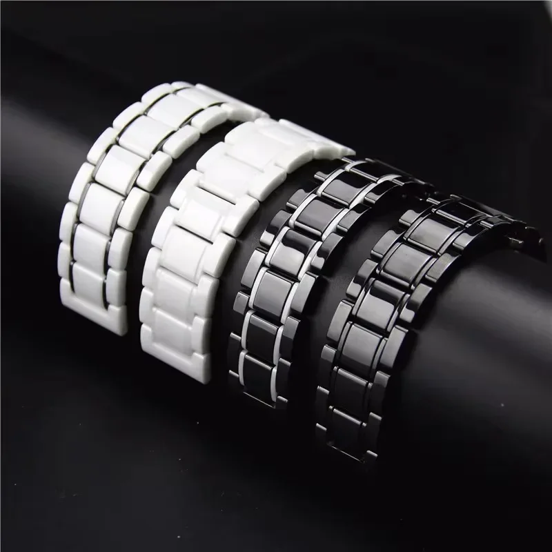 Ceramic and Metal Wristband Strap, 20mm/22mm, Adjustable and Durable Design